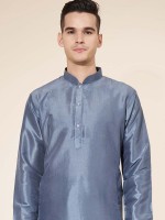 Slate Blue Pure Silk Readymade Kurta Pajama